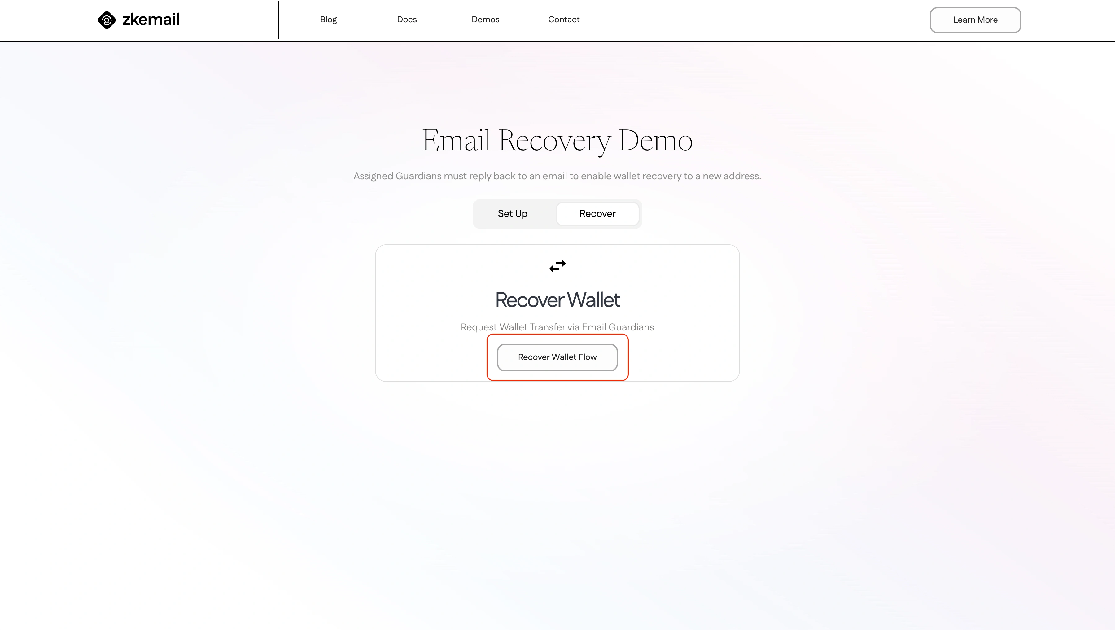 ZK Email Recovery Recover Wallet Flow